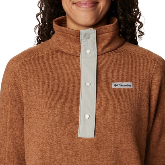 Women's Columbia Sweater Weather Tunic 1/4 Snap Fleece Pullover in Camel Brown - Picture 3 of 7